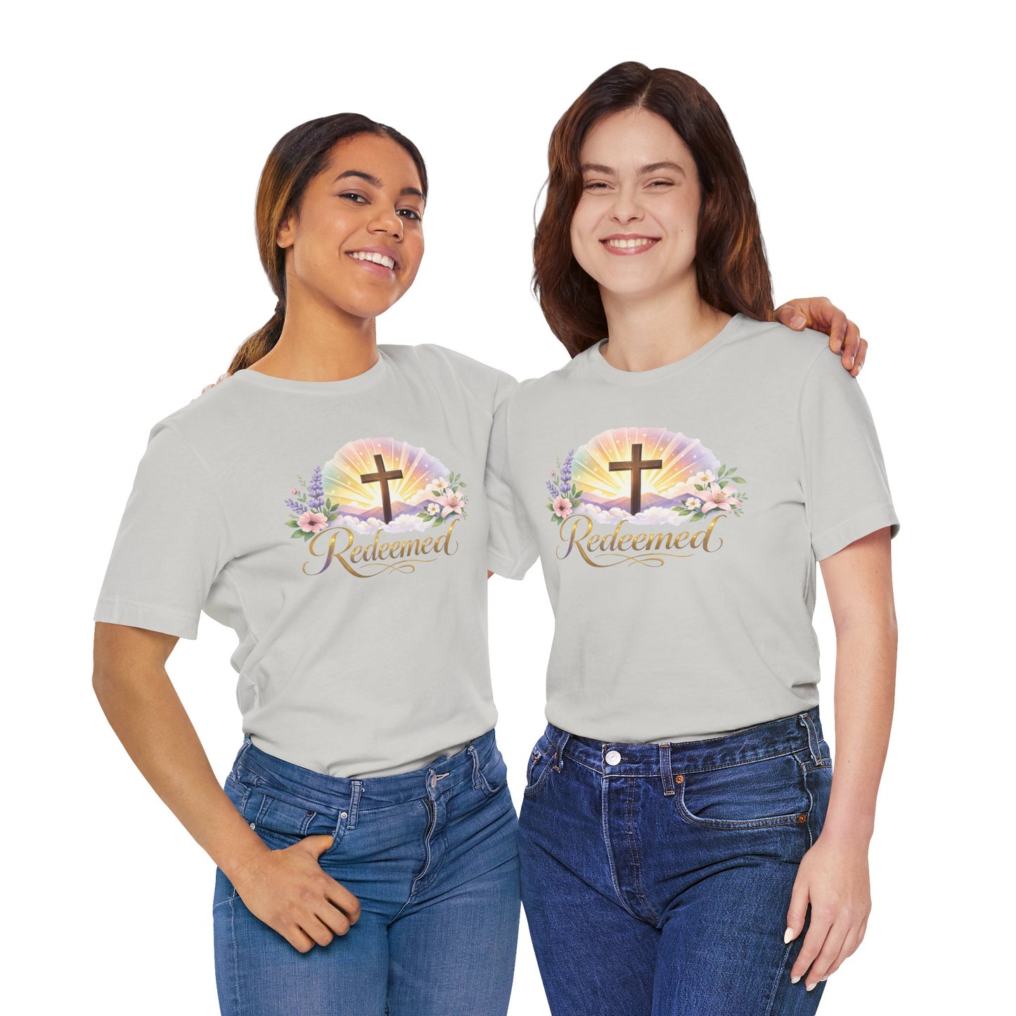 "Redeemed" Cross Floral T-Shirt — Christian Faith Tee