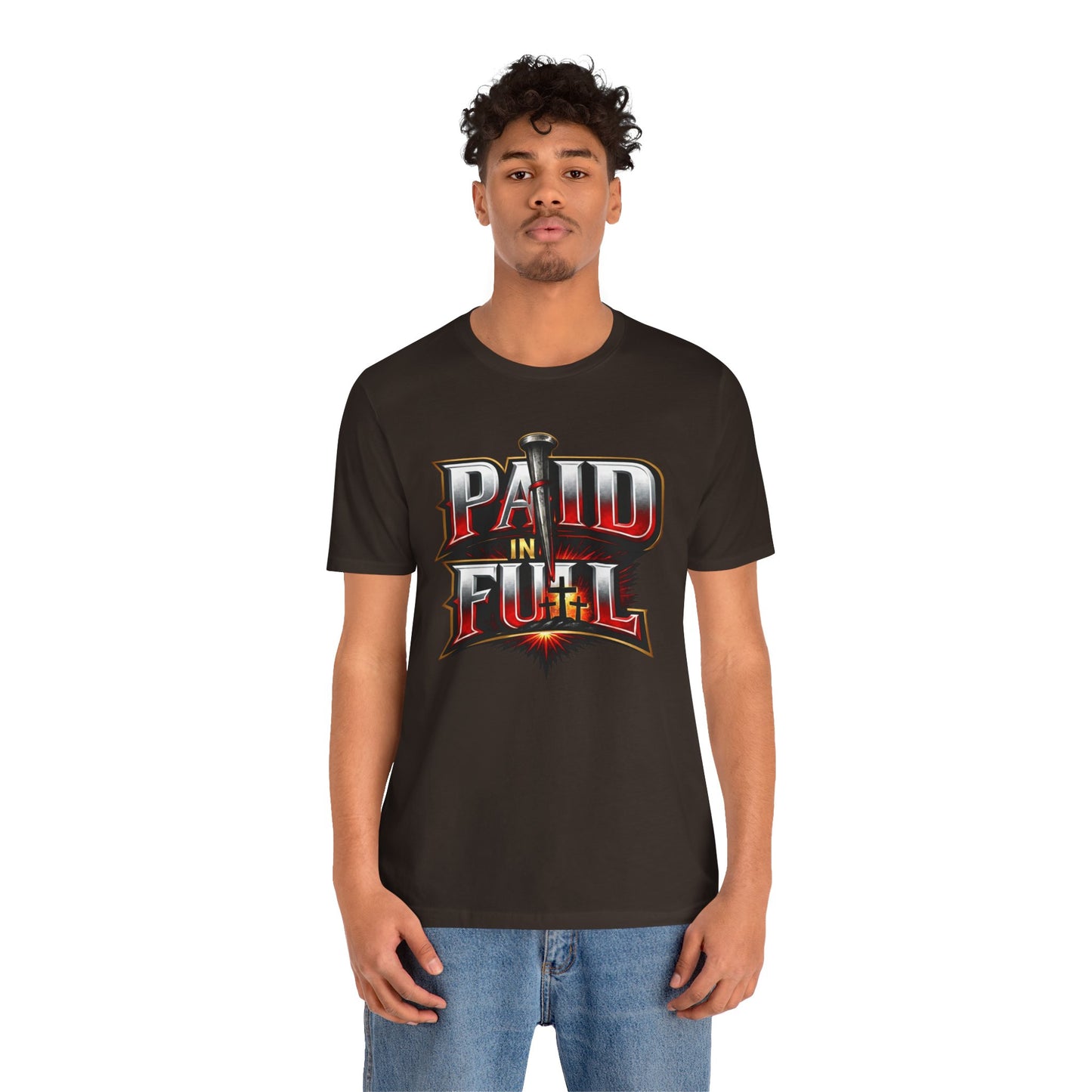 Paid In Full Christian Cross T-Shirt — Nail & Triple Cross Graphic