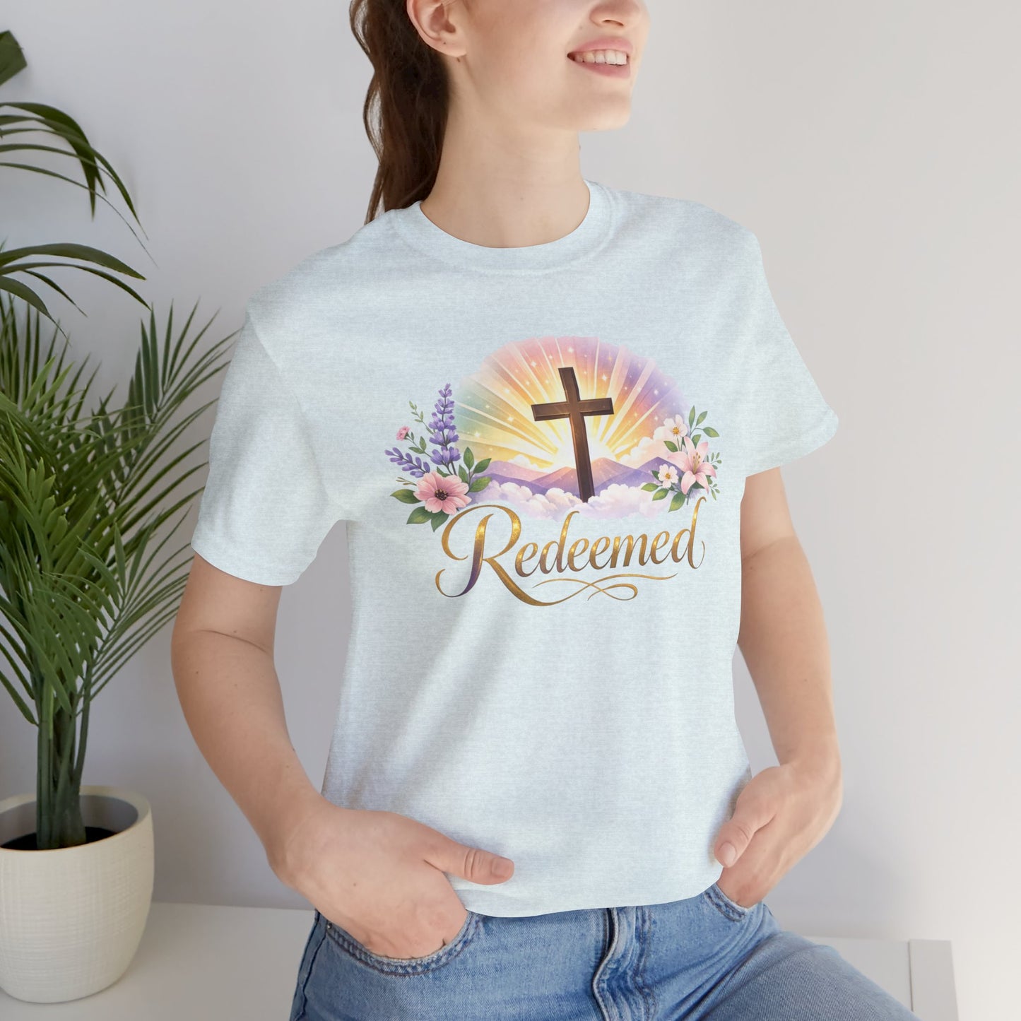 "Redeemed" Cross Floral T-Shirt — Christian Faith Tee