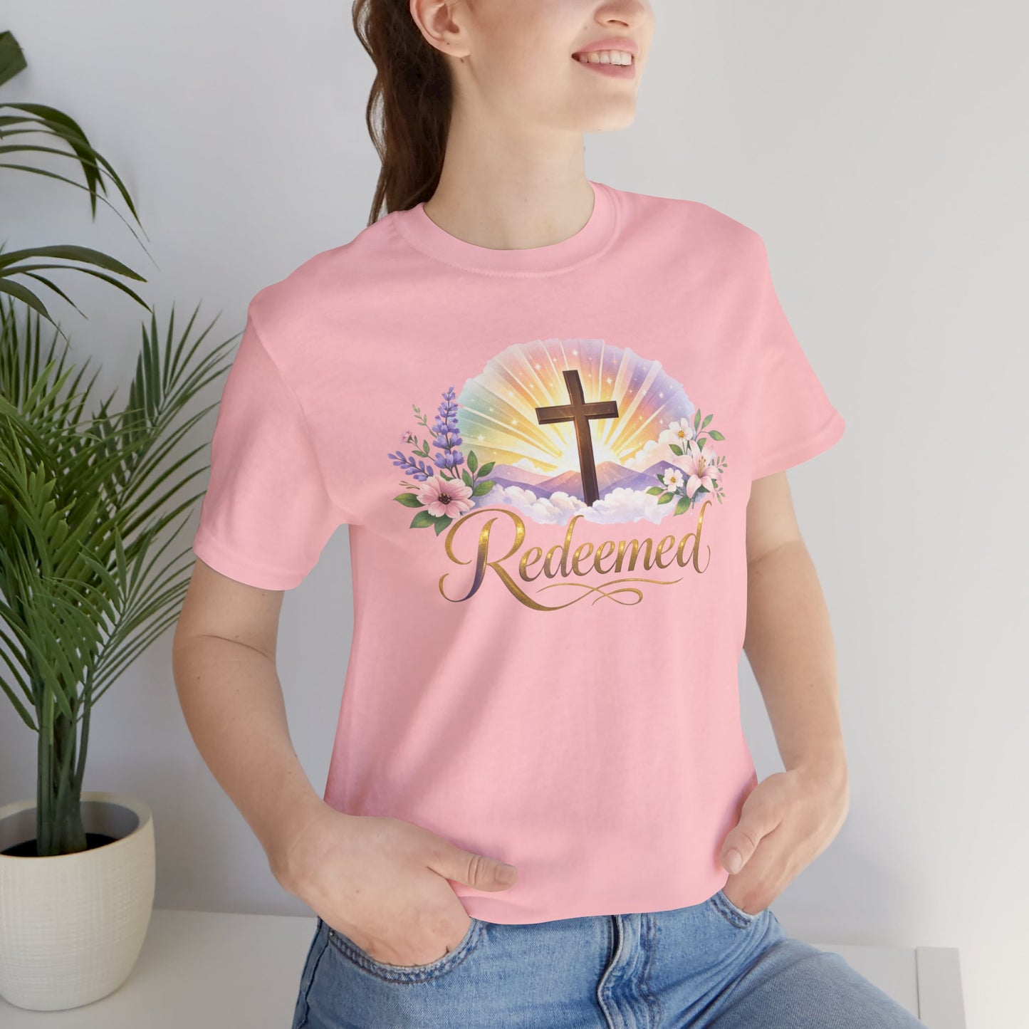 "Redeemed" Cross Floral T-Shirt — Christian Faith Tee