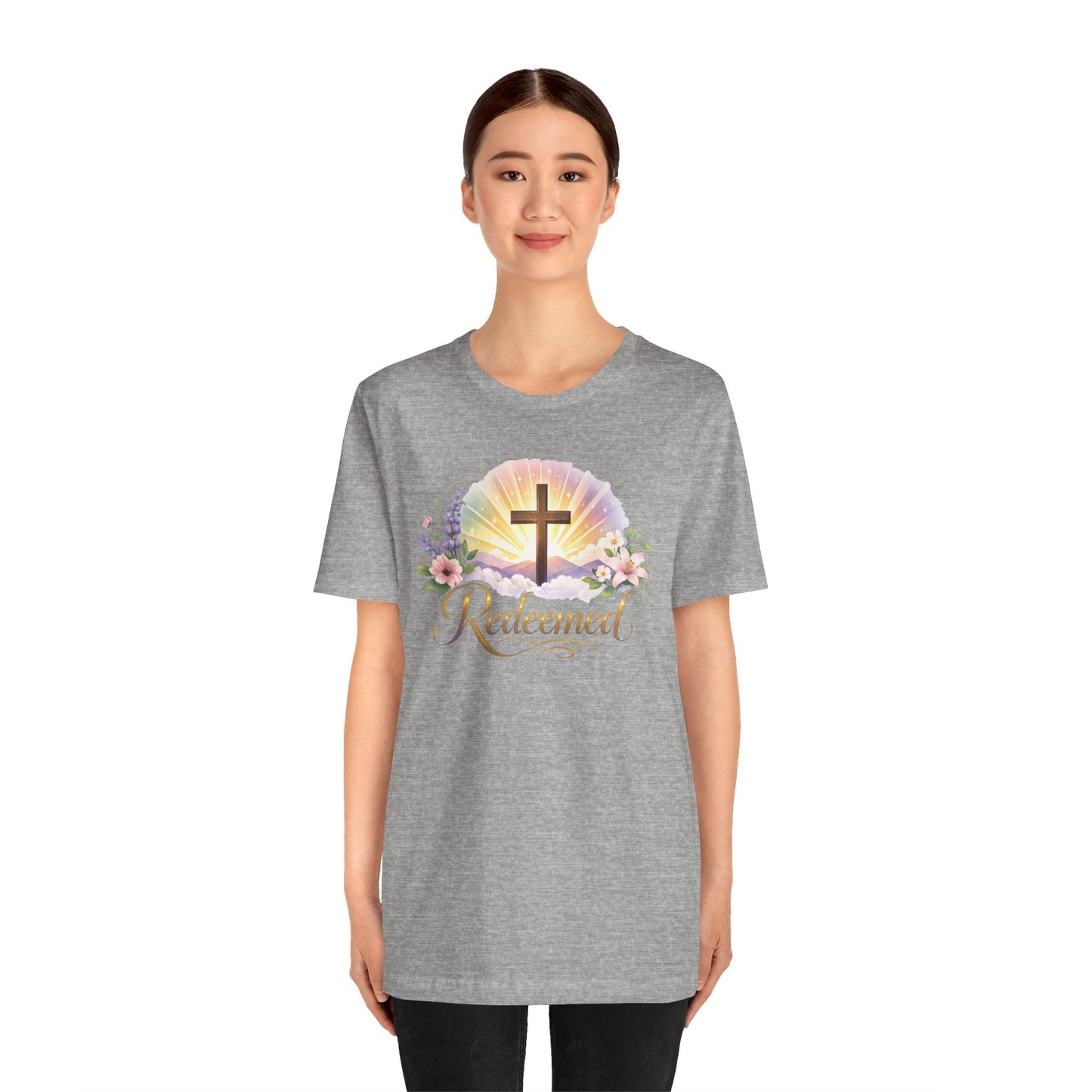 "Redeemed" Cross Floral T-Shirt — Christian Faith Tee
