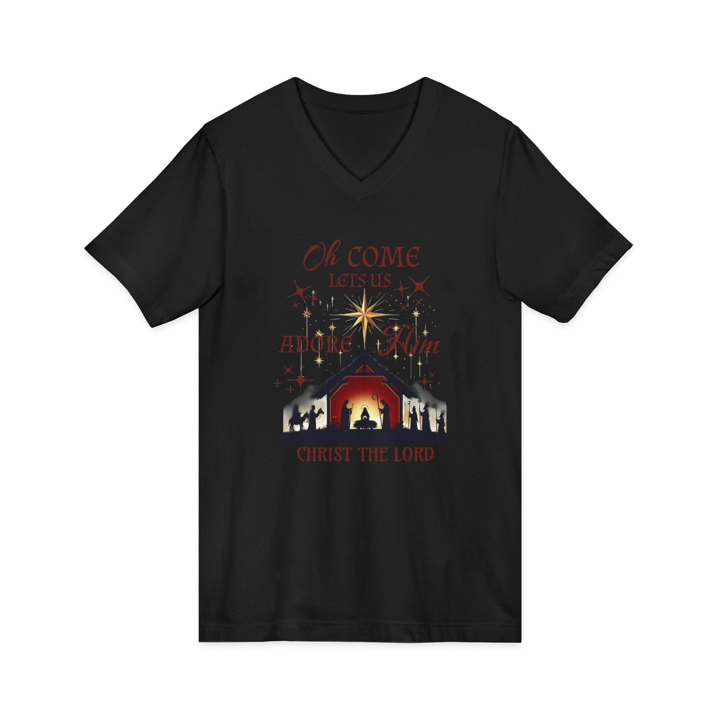 V-Neck Tee Nativity Scene 'Oh come let us adore Him, Christ the Lord'
