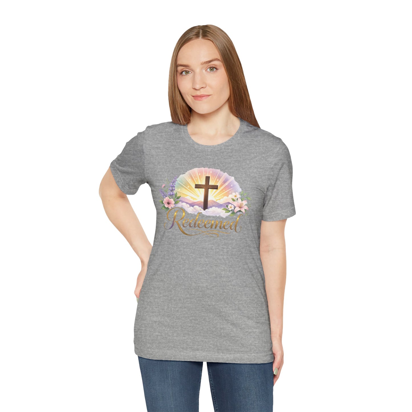 "Redeemed" Cross Floral T-Shirt — Christian Faith Tee