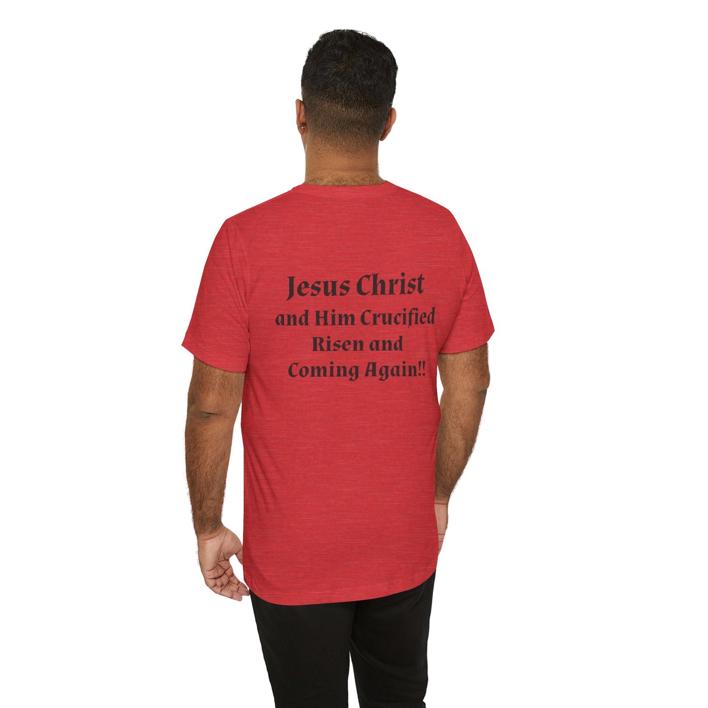 Jesus Christ (JC) Cross Tee — Crucified, Risen & Coming Again