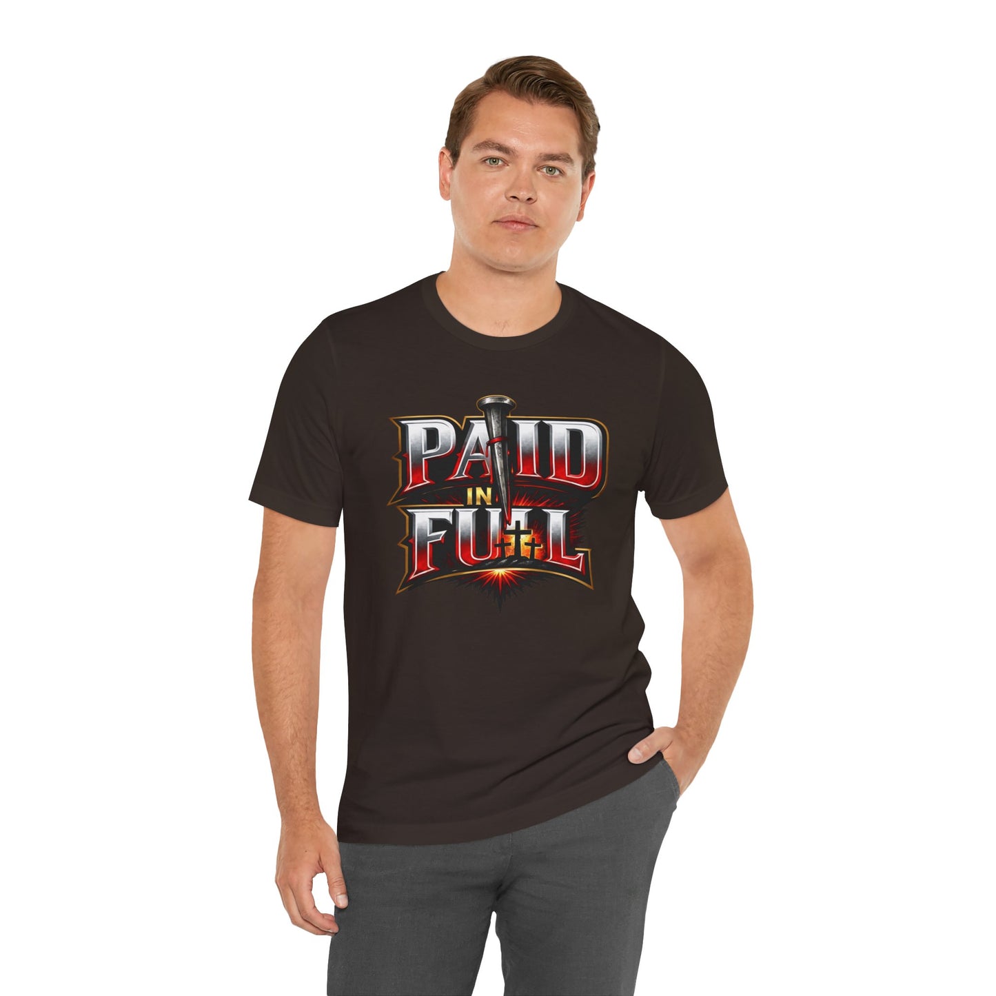 Paid In Full Christian Cross T-Shirt — Nail & Triple Cross Graphic