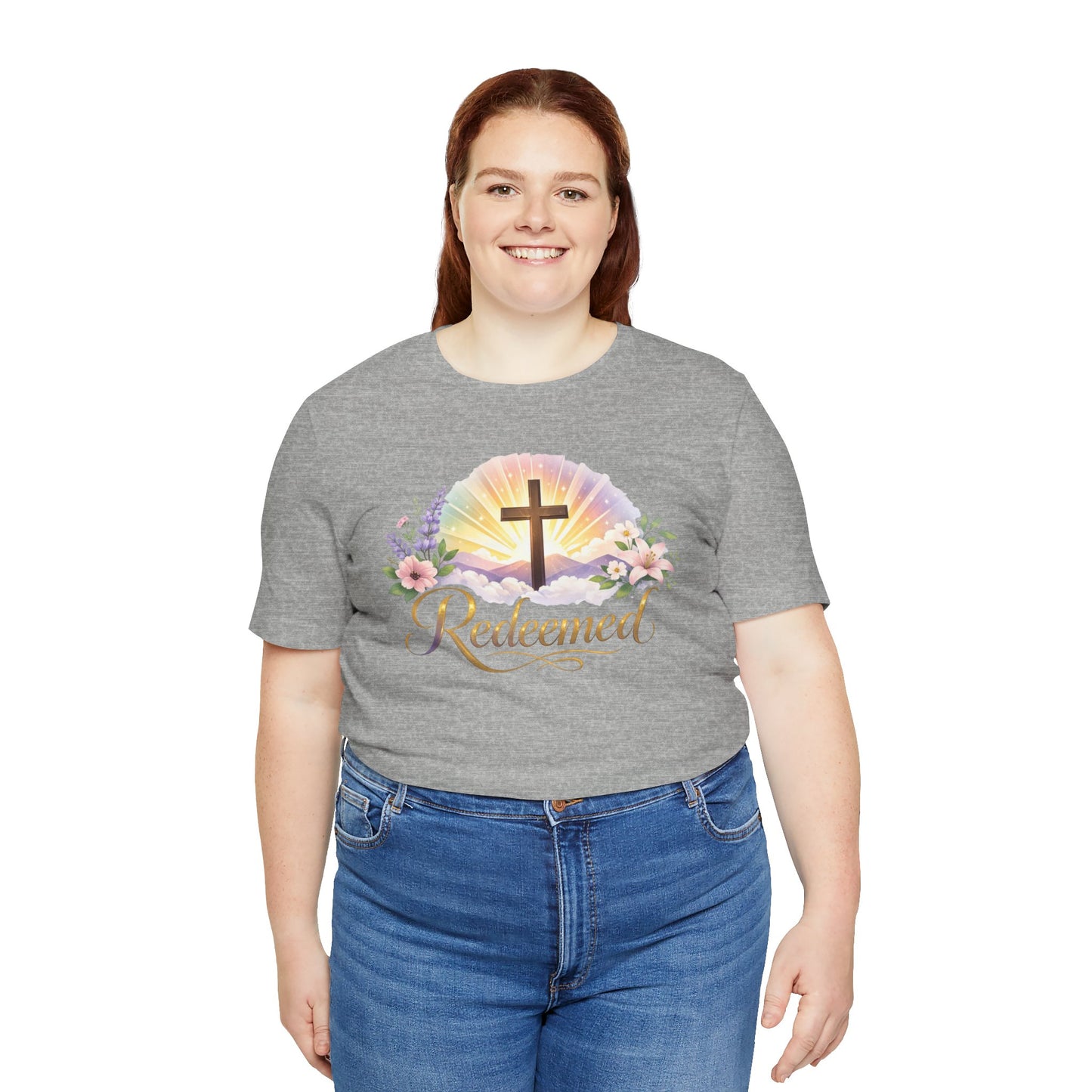 "Redeemed" Cross Floral T-Shirt — Christian Faith Tee