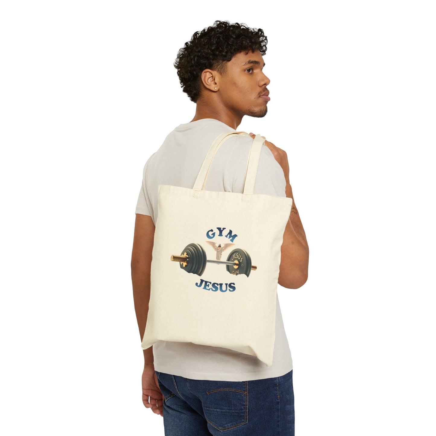 Cotton Canvas Tote Bag "GYM & JESUS"