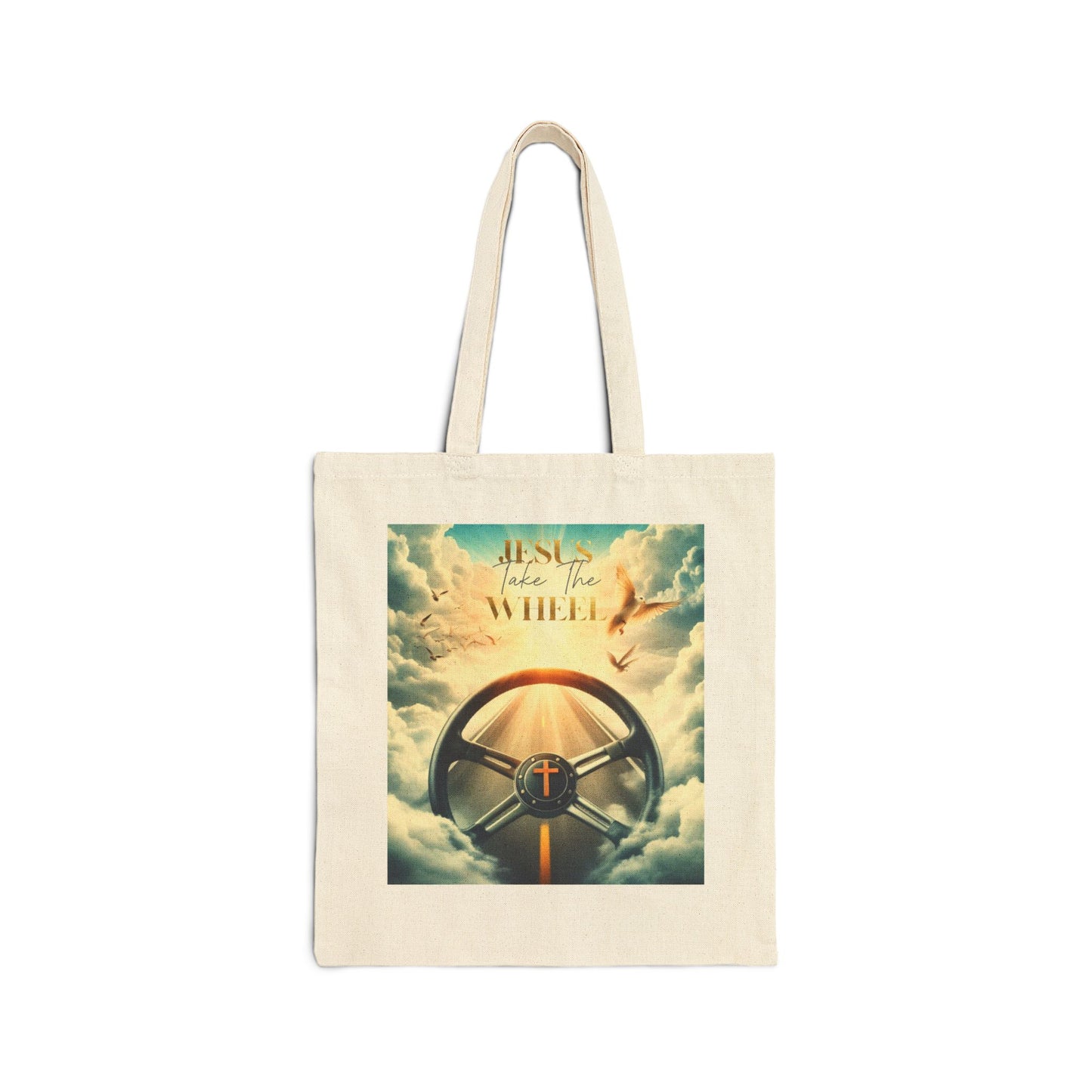 Cotton Canvas Tote Bag "Jesus take the wheel"