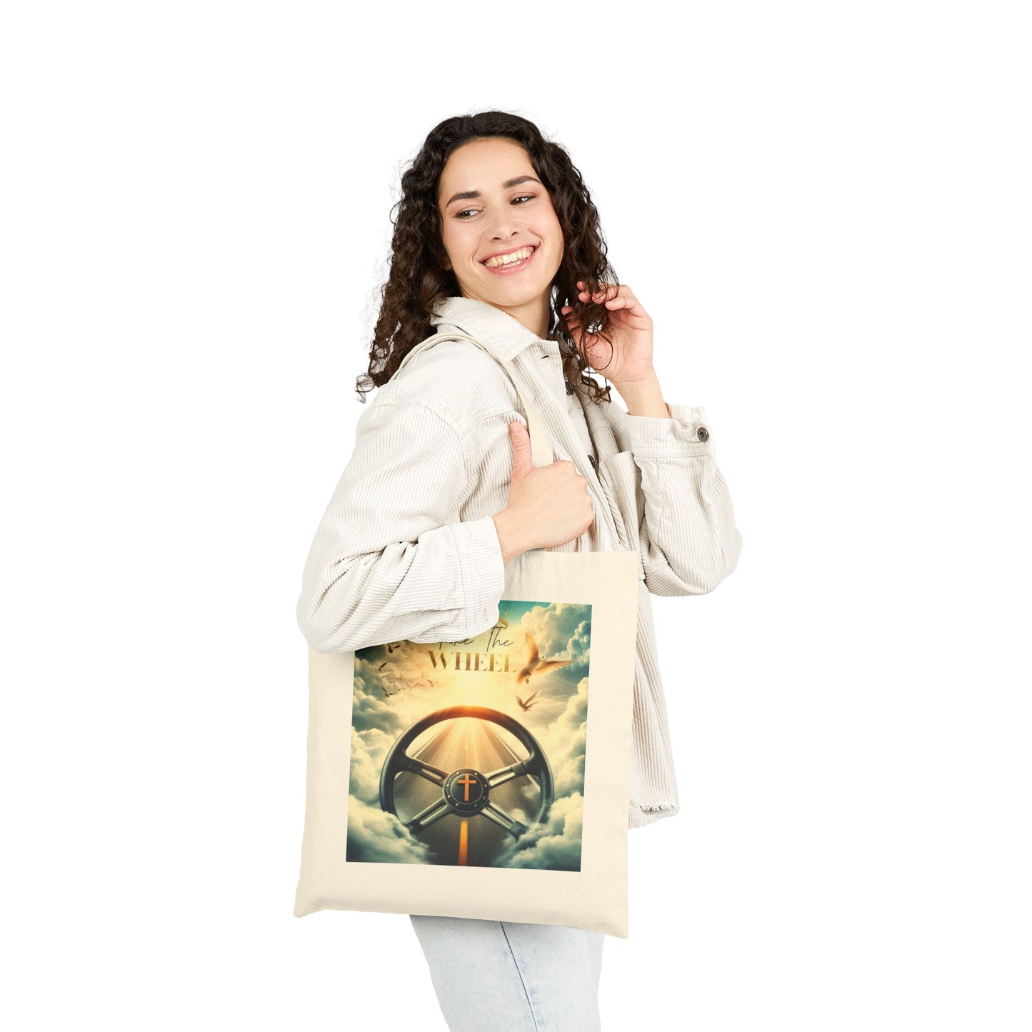 Cotton Canvas Tote Bag "Jesus take the wheel"