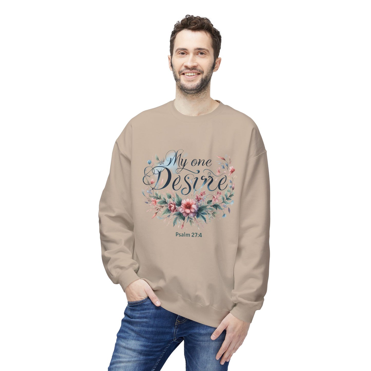 Christian Sweatshirt with Bible Verse Psalm 27:4