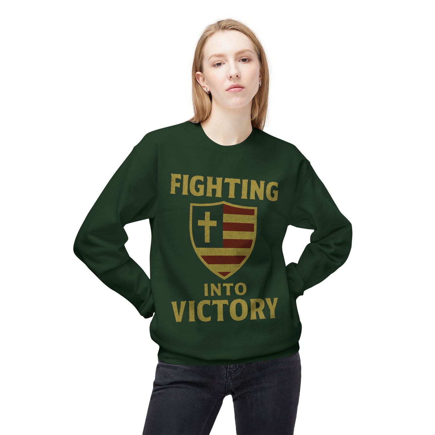 Christian Cross Shield Sweatshirt - Fighting into Victory