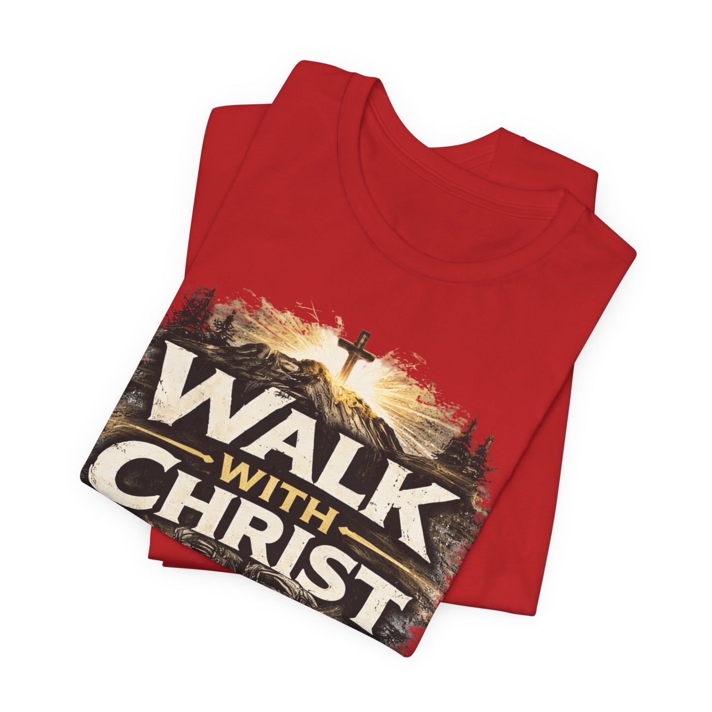 Walk With Christ T-Shirt — Christian Faith Tee with Boots & Cross Design