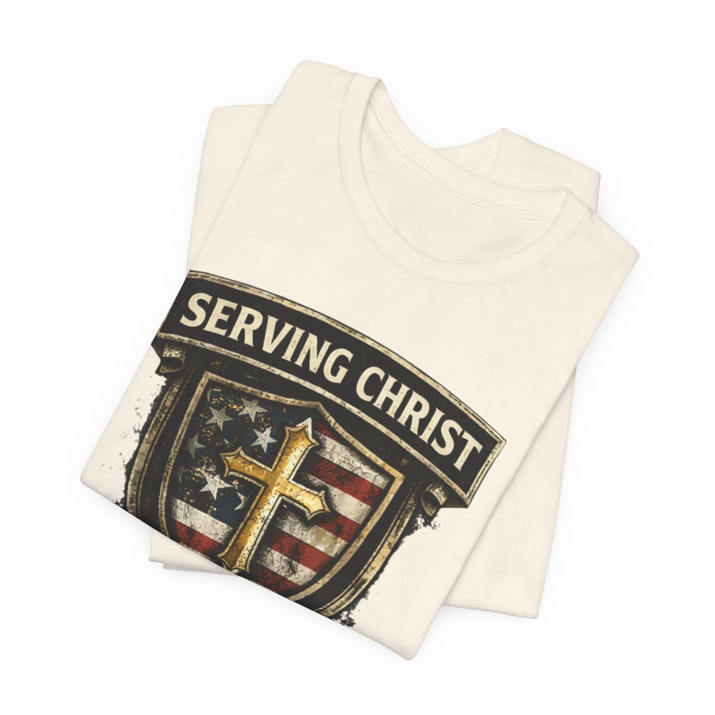 Serving Christ Proudly T-Shirt — Christian Faith Patriotic Tee