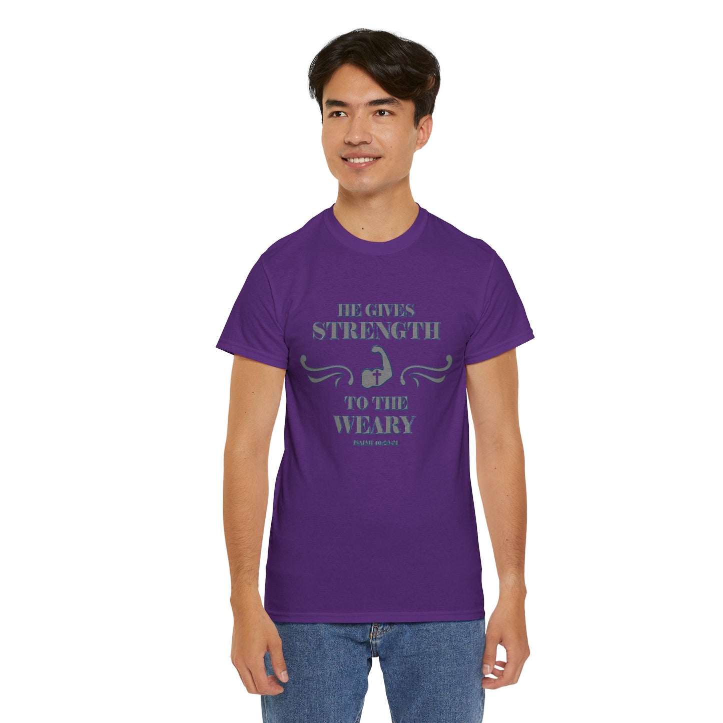 Christian Tee - Bible Verse Isaiah 40:29-31 'He gives Strength to the Weary'