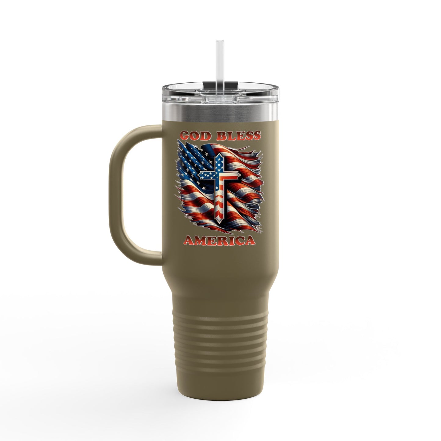 Insulated Travel Mug, 40oz "GOD BLESS AMERICA"