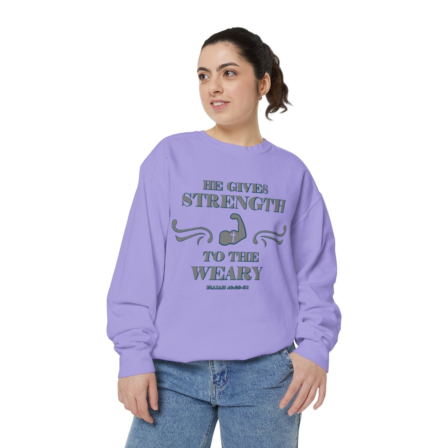 Copy of Bible Verse Isaiah 40:29-31 Unisex Sweatshirt 'He Gives Strength to the Weary'