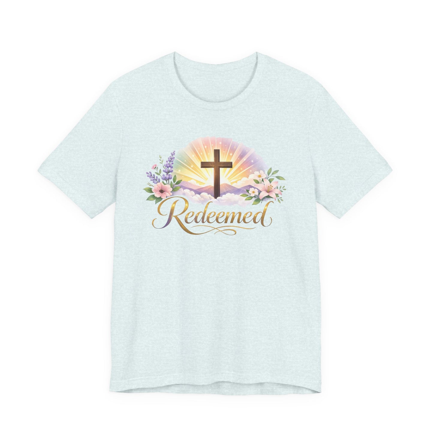 "Redeemed" Cross Floral T-Shirt — Christian Faith Tee
