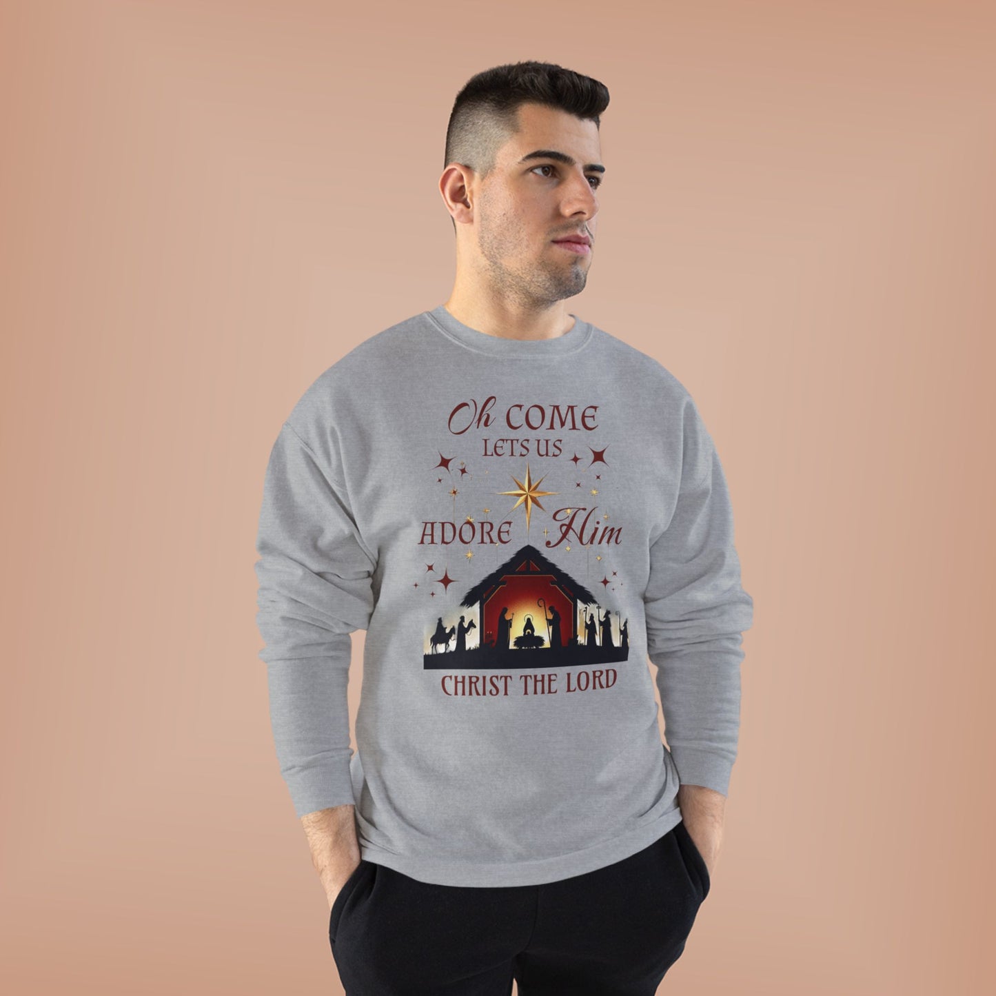Christmas Nativity Unisex Sweatshirt with 'Oh come let us adore him, Christ the Lord' Design
