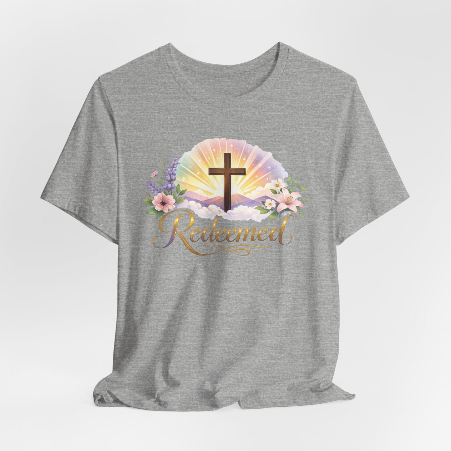 "Redeemed" Cross Floral T-Shirt — Christian Faith Tee