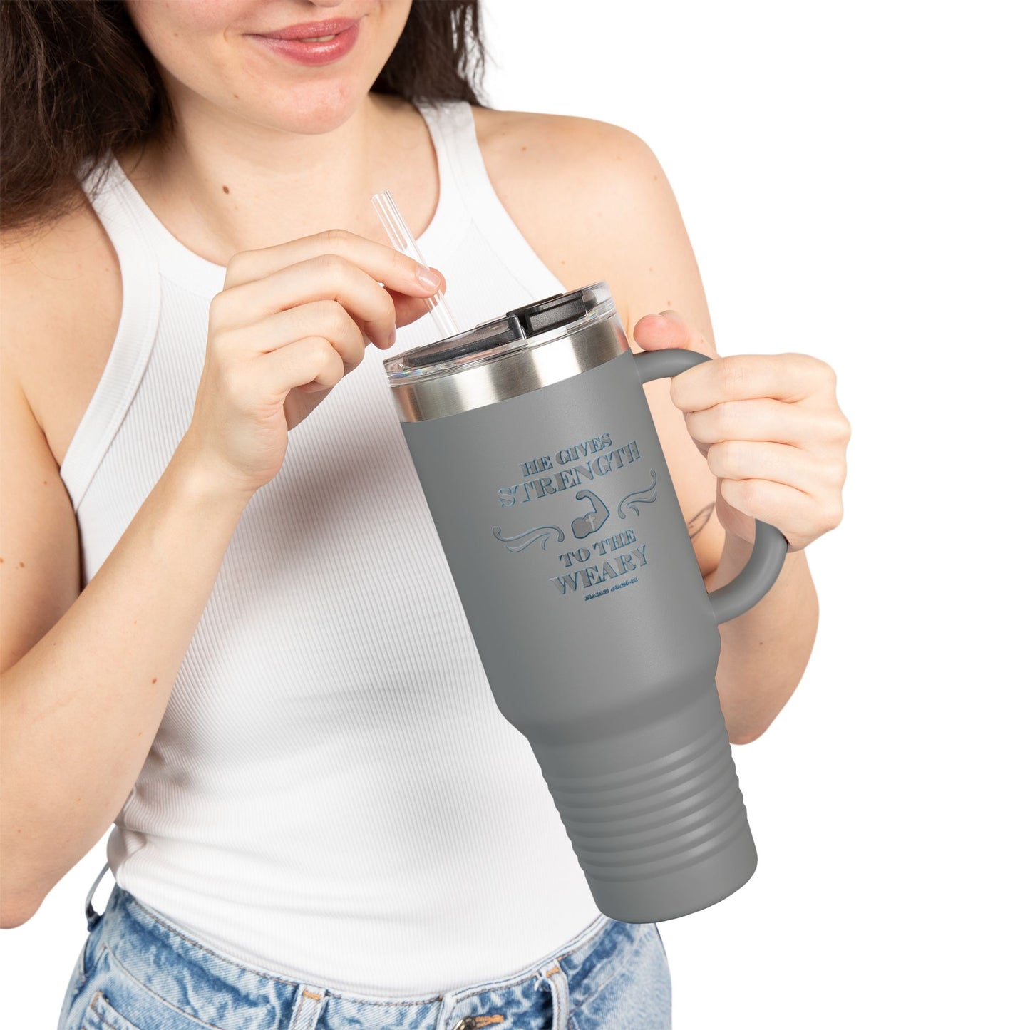Travel Mug - Bible Verse 'He gives Strength to the Weary' Isaiah 40:29-31