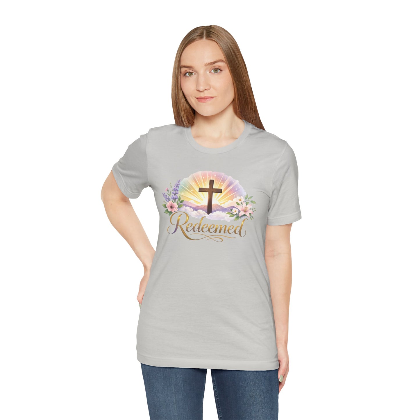 "Redeemed" Cross Floral T-Shirt — Christian Faith Tee