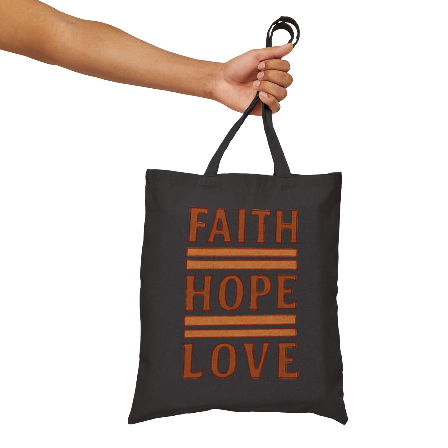 Faith Hope Love Cotton Canvas Tote Bag — Inspirational Quote Market Bag