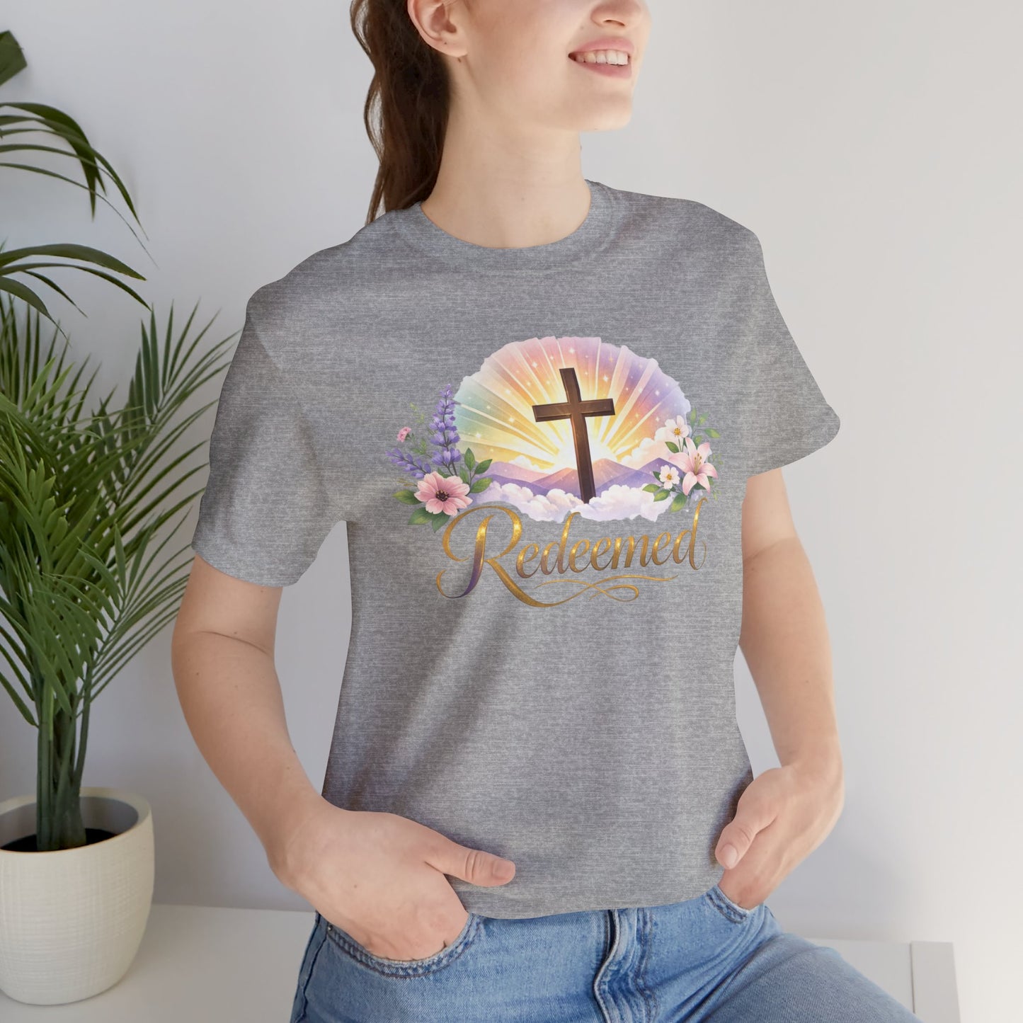 "Redeemed" Cross Floral T-Shirt — Christian Faith Tee