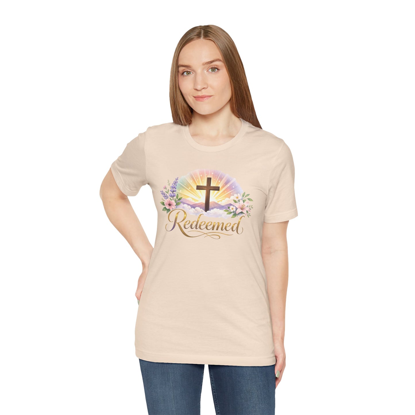 "Redeemed" Cross Floral T-Shirt — Christian Faith Tee