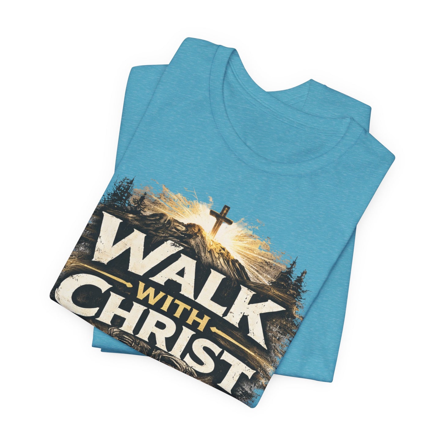 Walk With Christ T-Shirt — Christian Faith Tee with Boots & Cross Design