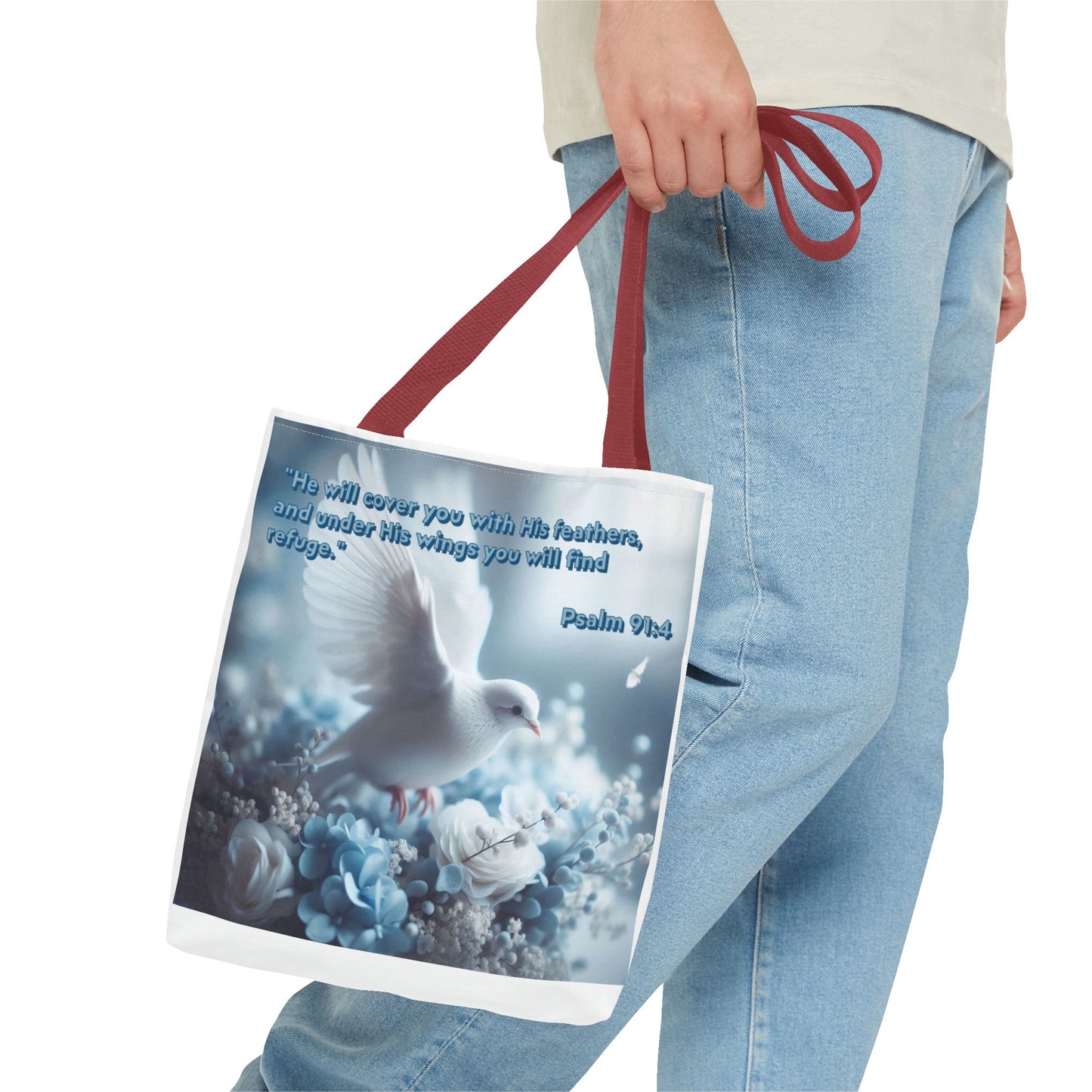 Tote Bag (AOP) "Under His wings you will find refuge"