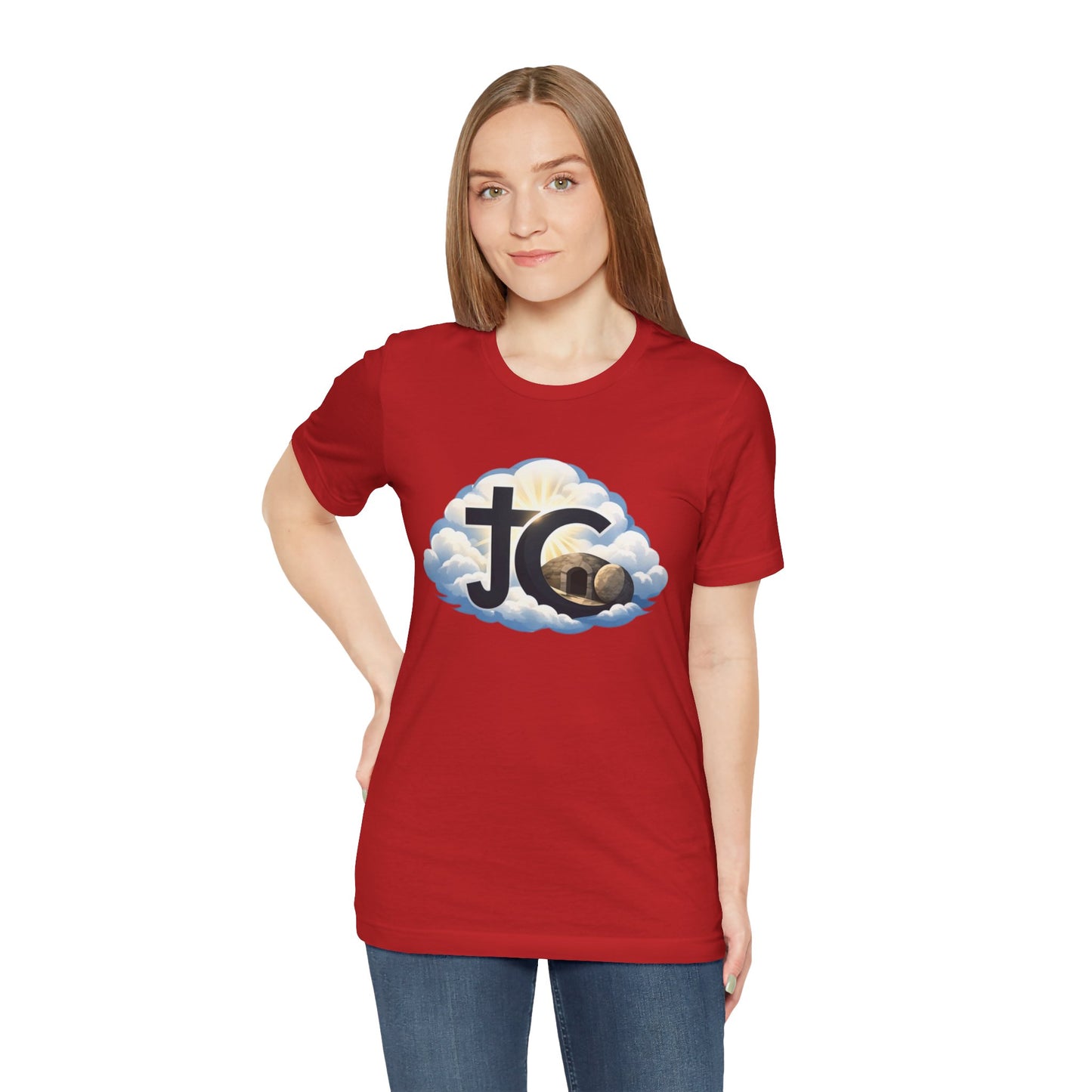Jesus Christ (JC) Cross Tee — Crucified, Risen & Coming Again