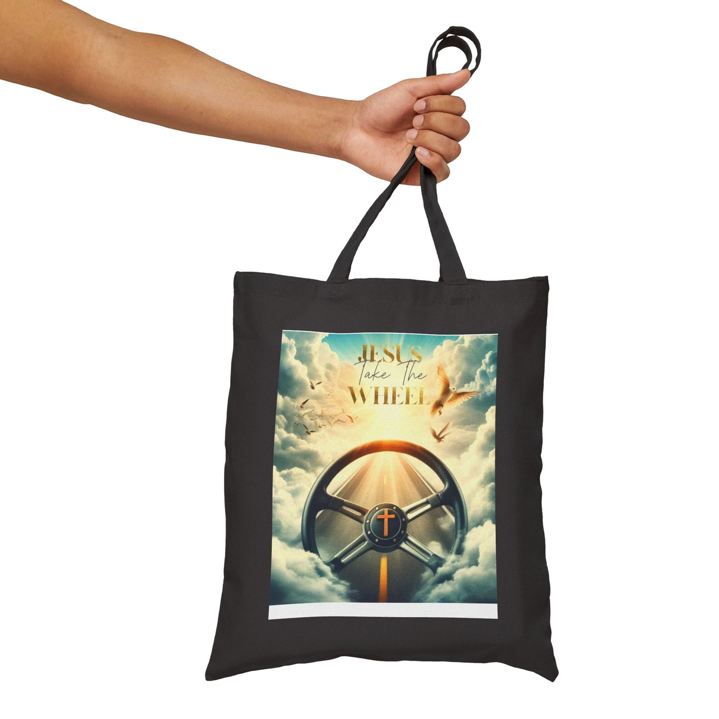 Cotton Canvas Tote Bag "Jesus take the wheel"