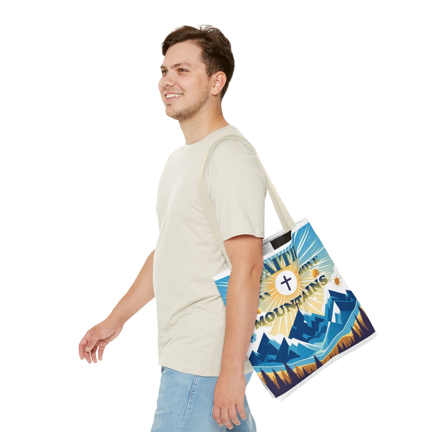 "FAITH CAN MOVE MOUNTAINS" Tote Bag (AOP)