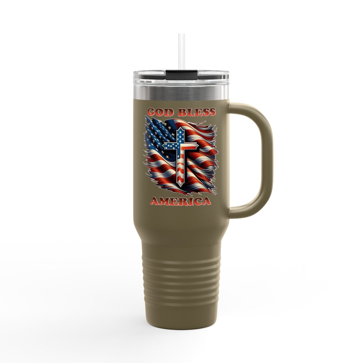 Insulated Travel Mug, 40oz "GOD BLESS AMERICA"
