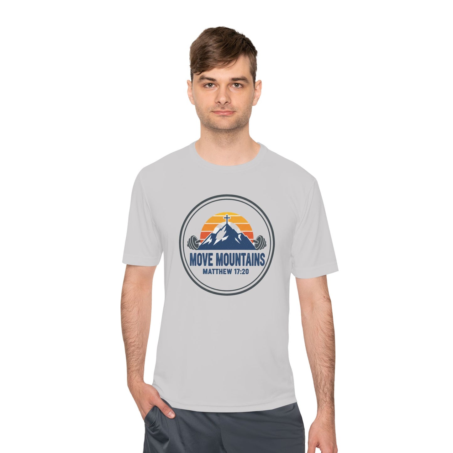 Matthew 17:20 'Move Mountains' Workout Tee — Moisture-Wicking Athletic Shirt
