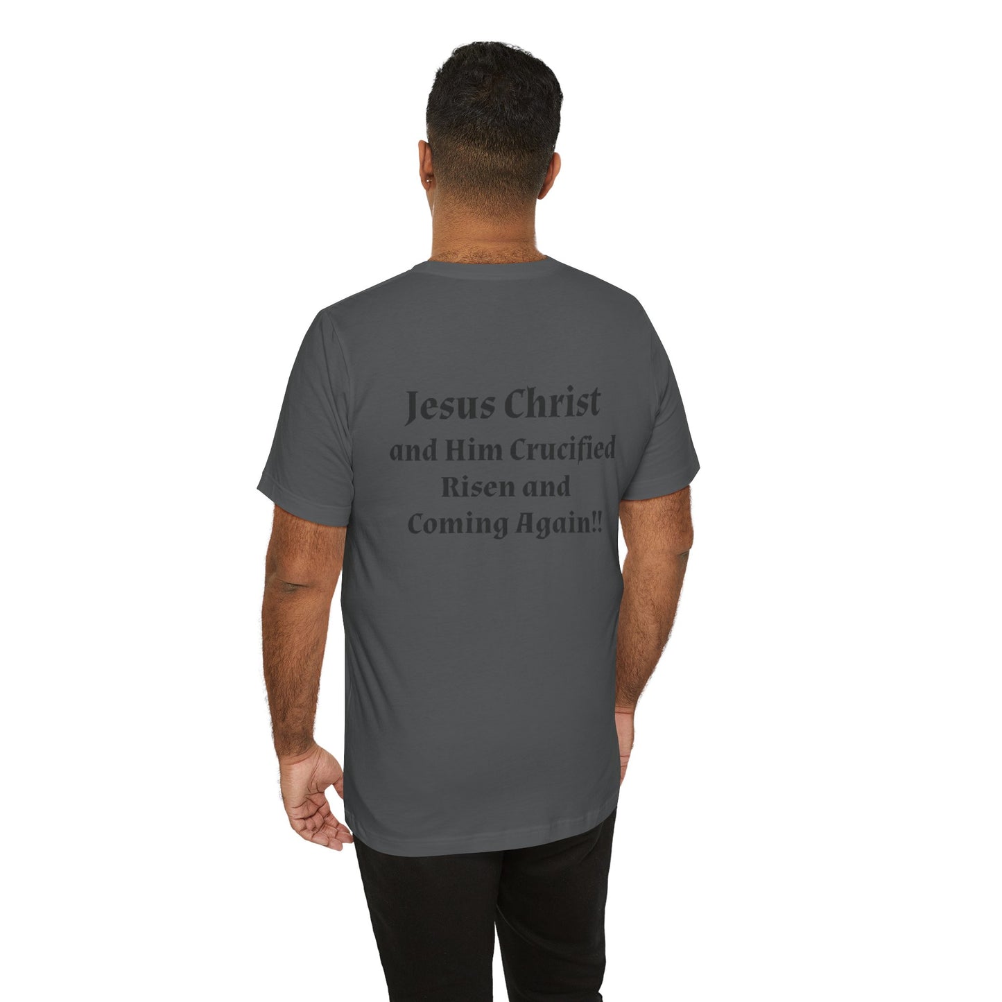 Jesus Christ (JC) Cross Tee — Crucified, Risen & Coming Again