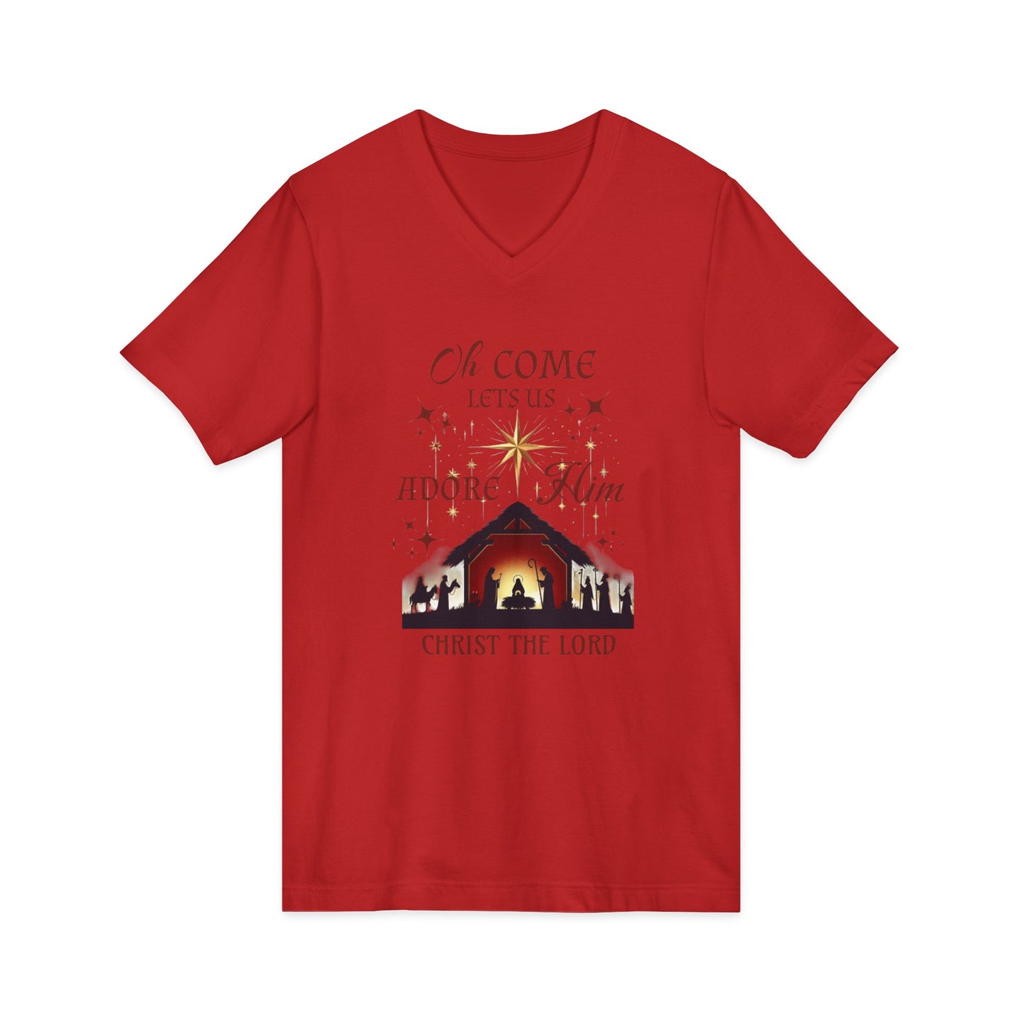 V-Neck Tee Nativity Scene 'Oh come let us adore Him, Christ the Lord'